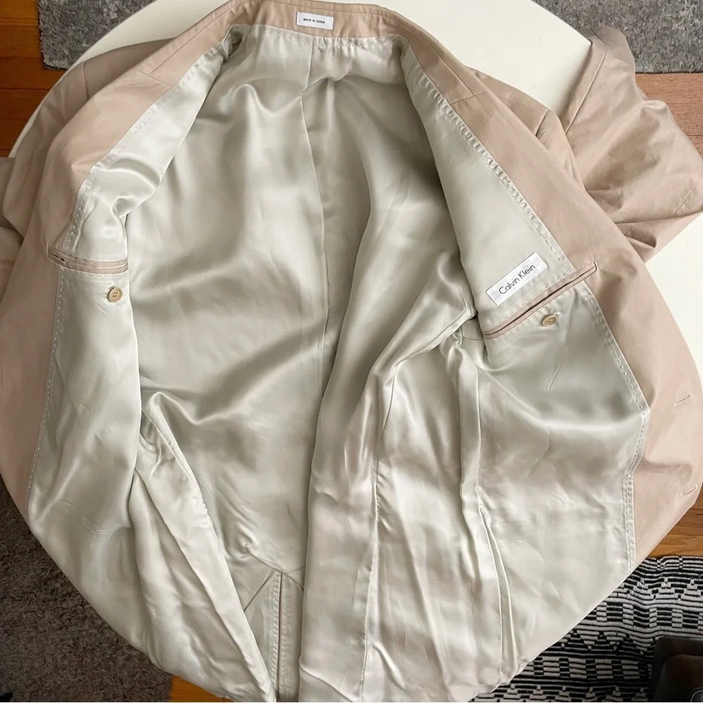 Calvin Klein Men’s Cotton Silk Blend Blazer Jacket Light Khaki Size Large New
